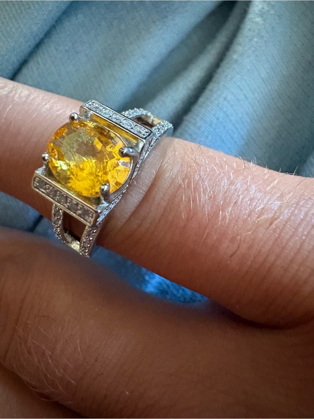 Vintage silver yellow citrine ring